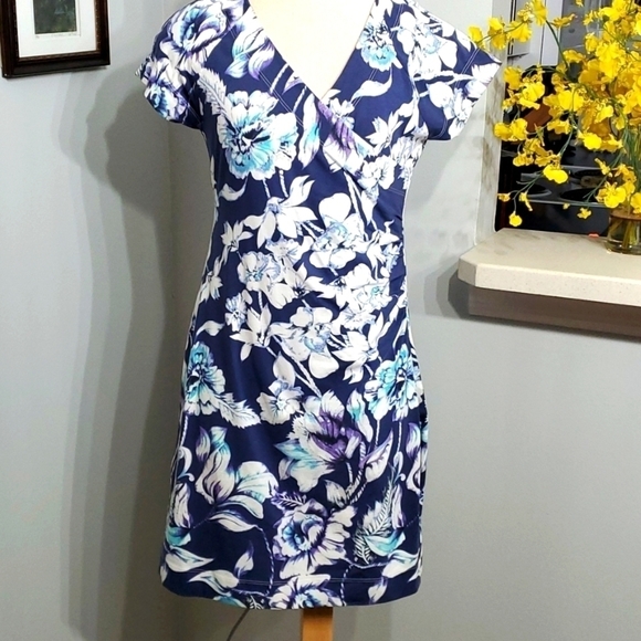 SOFT surroundings sweet little dress. Blue/purple. Size PXS. Wrap around. - Picture 1 of 11